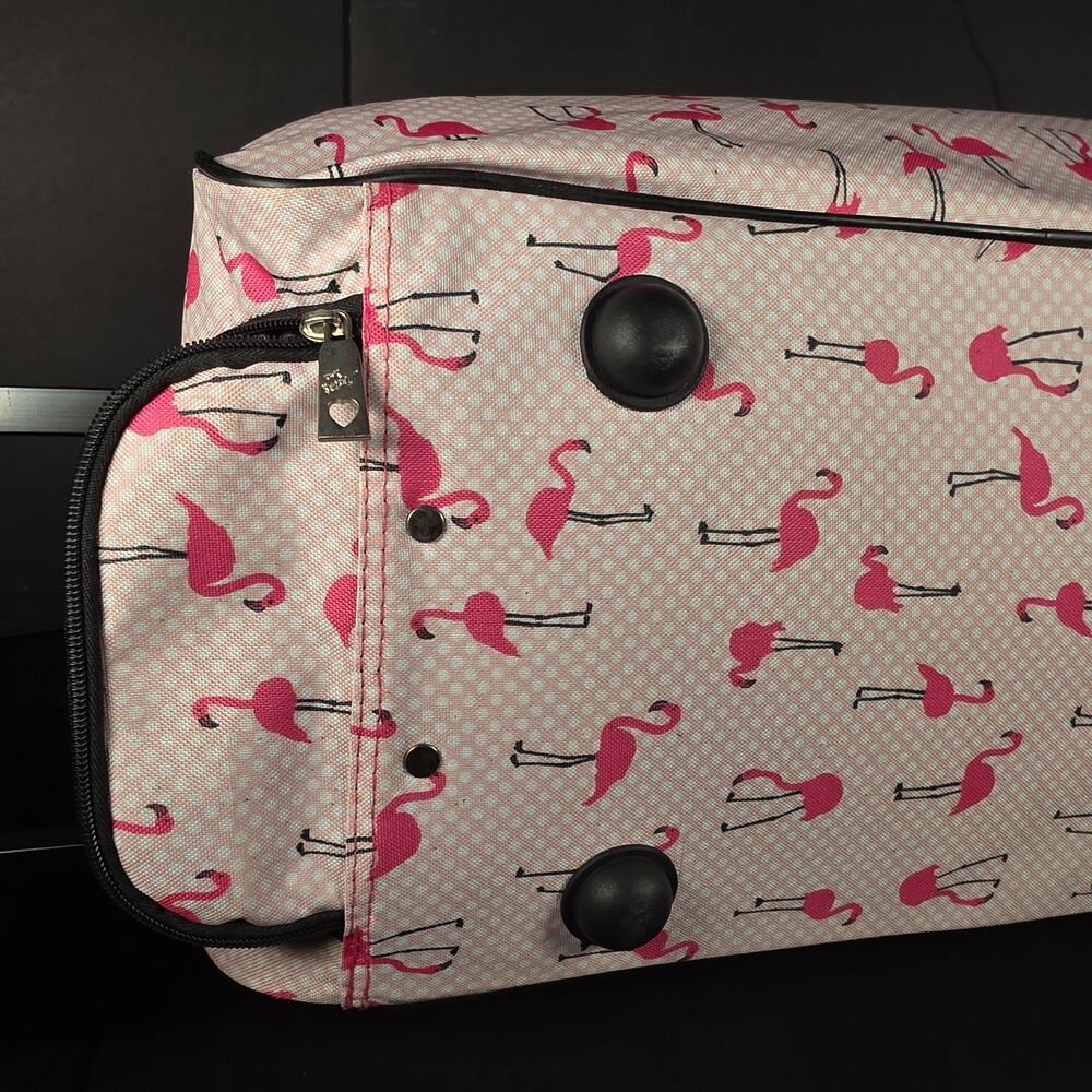 Betsy Johnson Pink Flamingo Strut 22" Weekender Carry-on Rolling Suitcase Handle - Picture 12 of 16